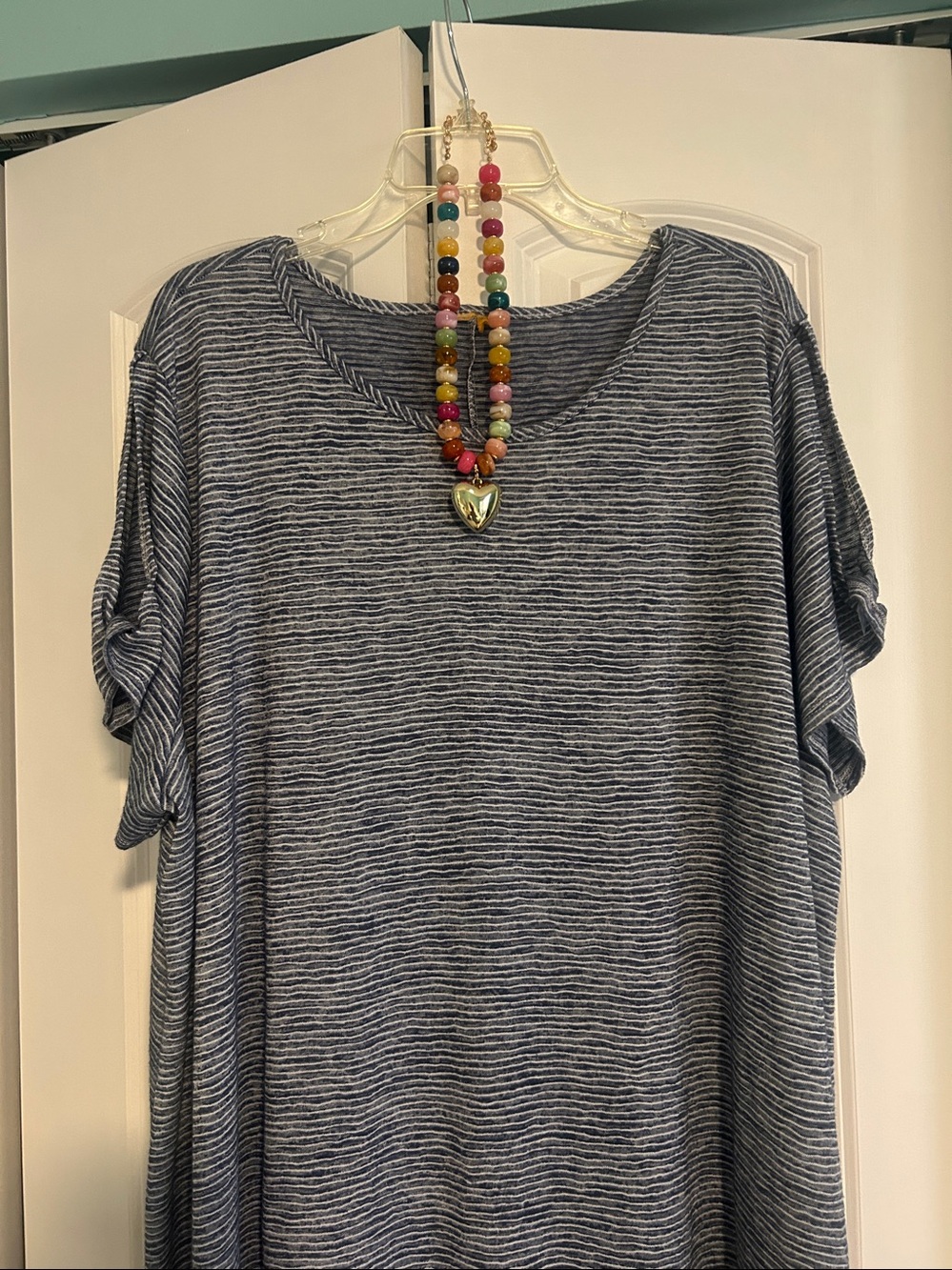 Casual Blue Striped Short-Sleeve knee length perfect summer dress.